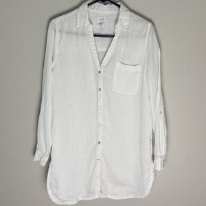 Sigrid Olsen 100% Linen Roll Tab Button Down Shirt Tunic Coverup Size M
